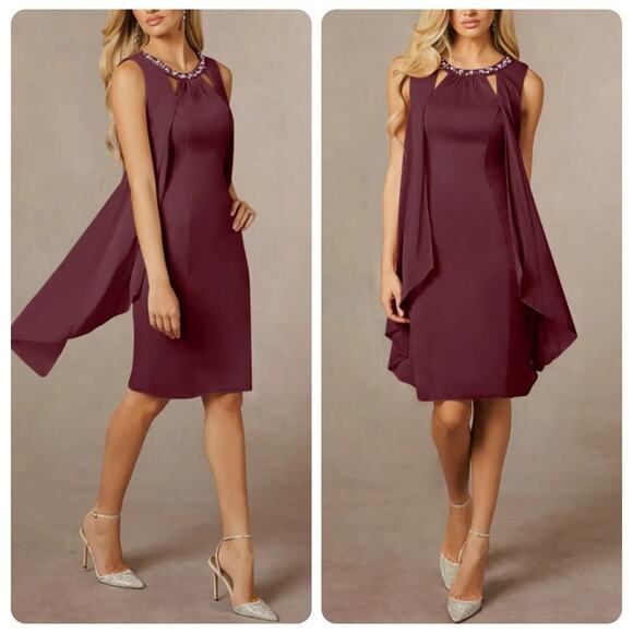 Azazie Viviana Cabernet A-line Fly Away Jewel Neck Dress Women's Plus Size 24 - Picture 1 of 14